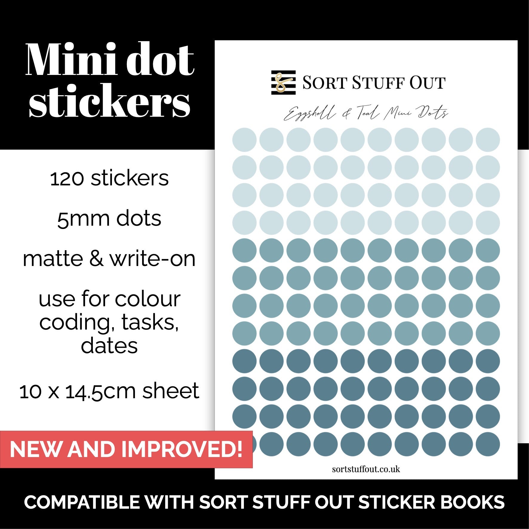 NEW Eggshell & Teal Mini Dot Stickers - Option to Include Sticker Book Extras - Functional Planner Stickers