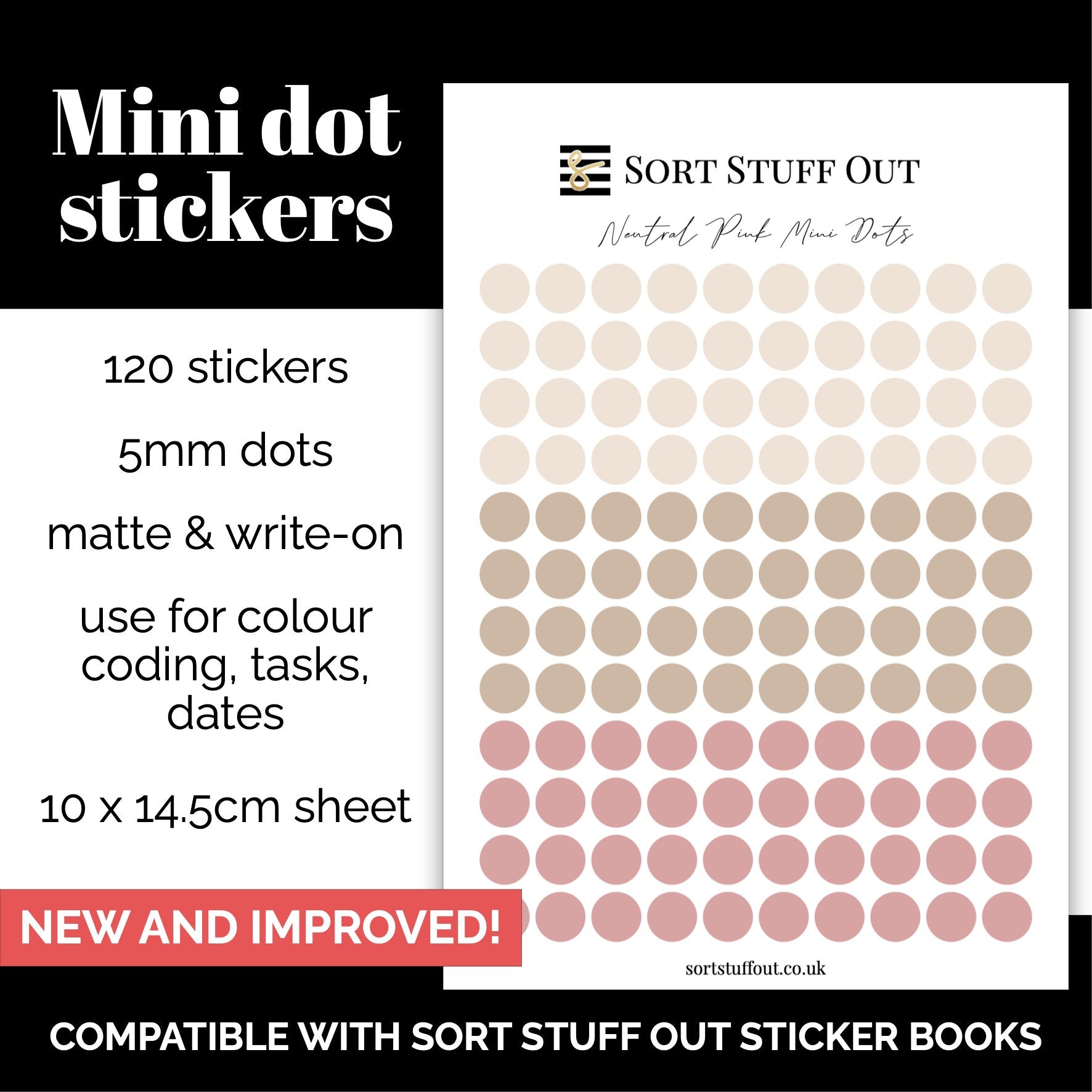 NEW Neutral Pink Mini Dot Stickers - Option to Include Sticker Book Extras - Functional Planner Stickers