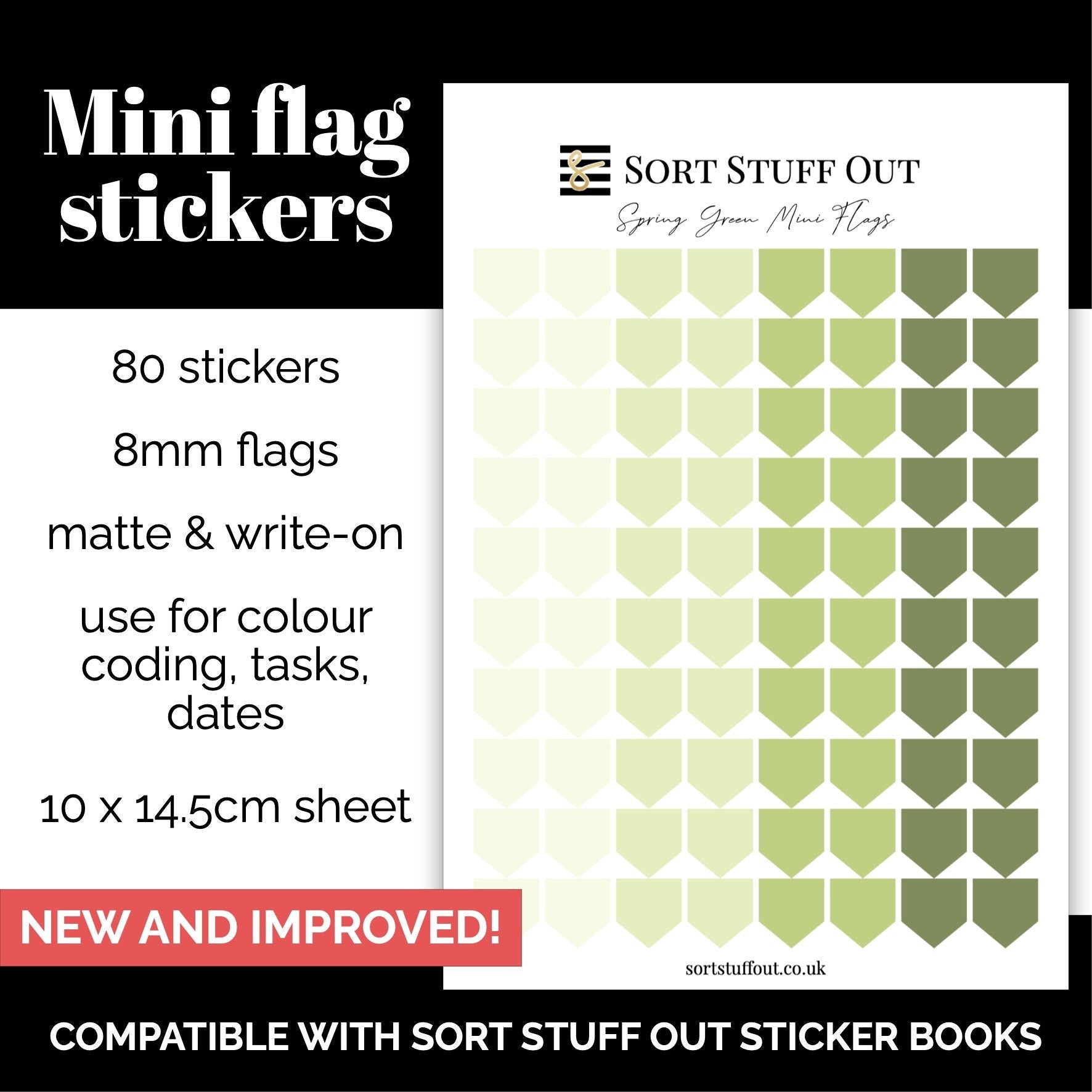 NEW Spring Green Mini Flag Stickers - Option to Include Sticker Book Extras - Functional Planner Stickers