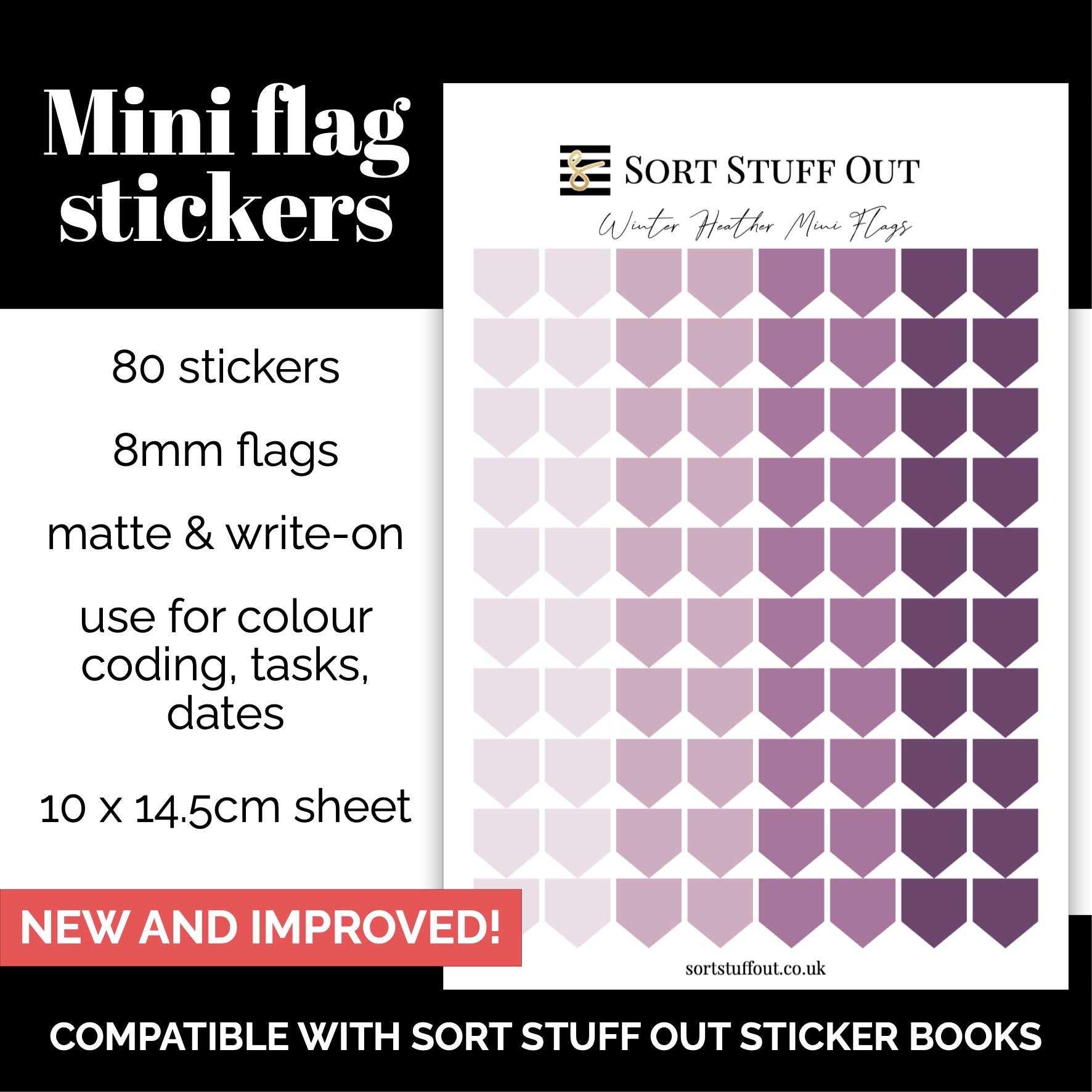 NEW Winter Heather Mini Flag Stickers - Option to Include Sticker Book Extras - Functional Planner Stickers