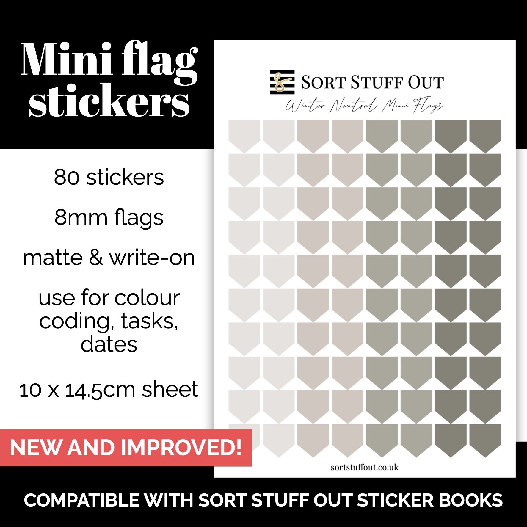 NEW Winter Neutral Mini Flag Stickers - Option to Include Sticker Book Extras - Functional Planner Stickers