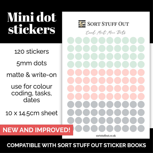 NEW Coral Mint Mini Dot Stickers - Option to Include Sticker Book Extras - Functional Planner Stickers