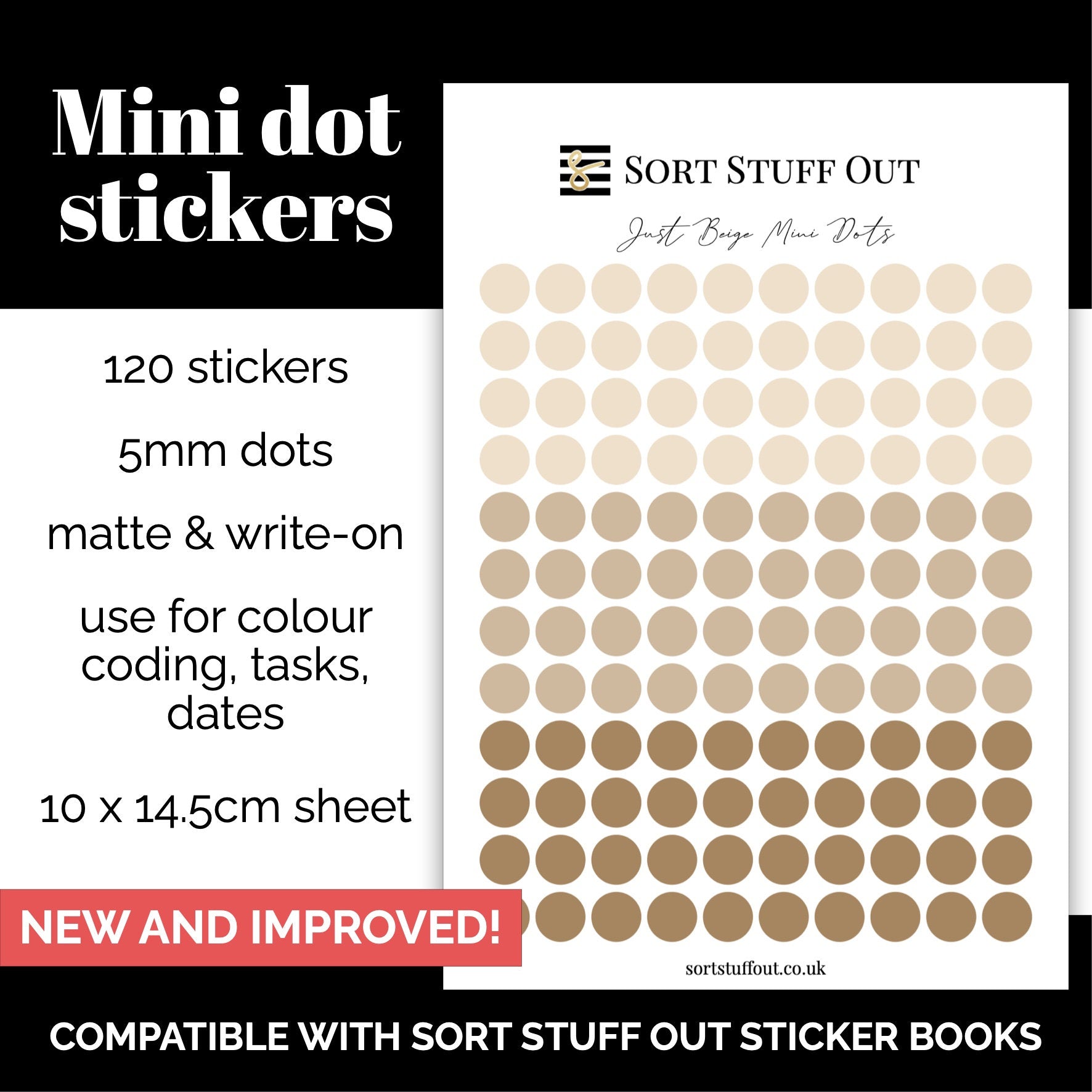 NEW Just Beige Mini Dot Stickers - Option to Include Sticker Book Extras - Functional Planner Stickers