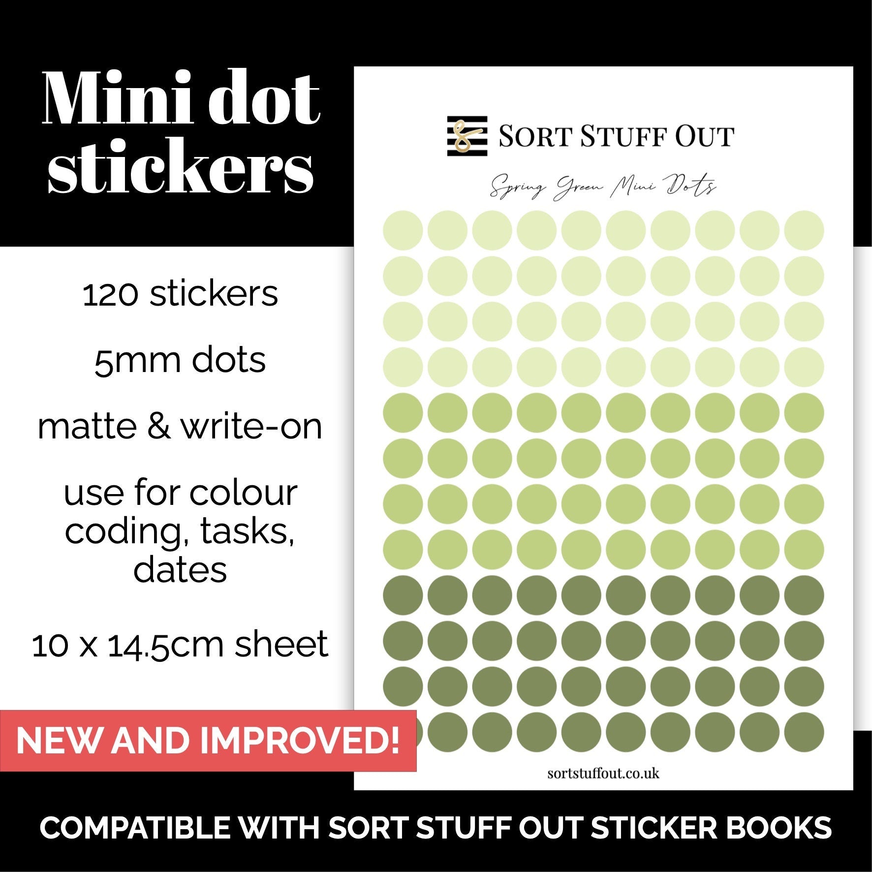 NEW Spring Green Mini Dot Stickers - Option to Include Sticker Book Extras - Functional Planner Stickers