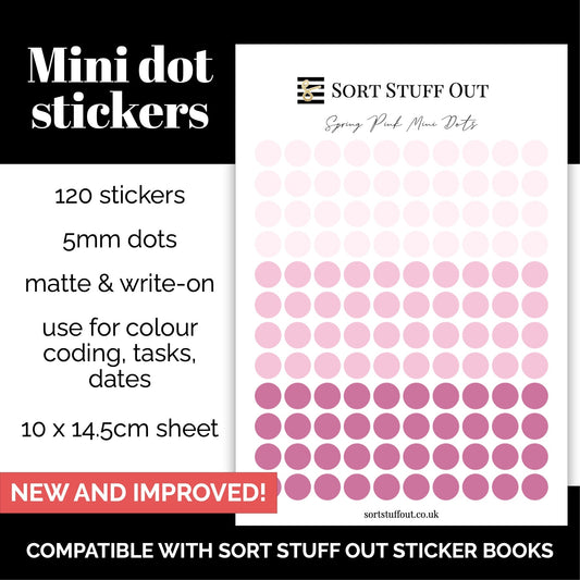 NEW Spring Pink Mini Dot Stickers - Option to Include Sticker Book Extras - Functional Planner Stickers