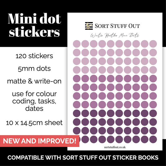 NEW Winter Heather Mini Dot Stickers - Option to Include Sticker Book Extras - Functional Planner Stickers