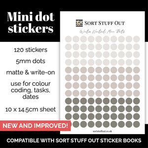 NEW Winter Neutral Mini Dot Stickers - Option to Include Sticker Book Extras - Functional Planner Stickers