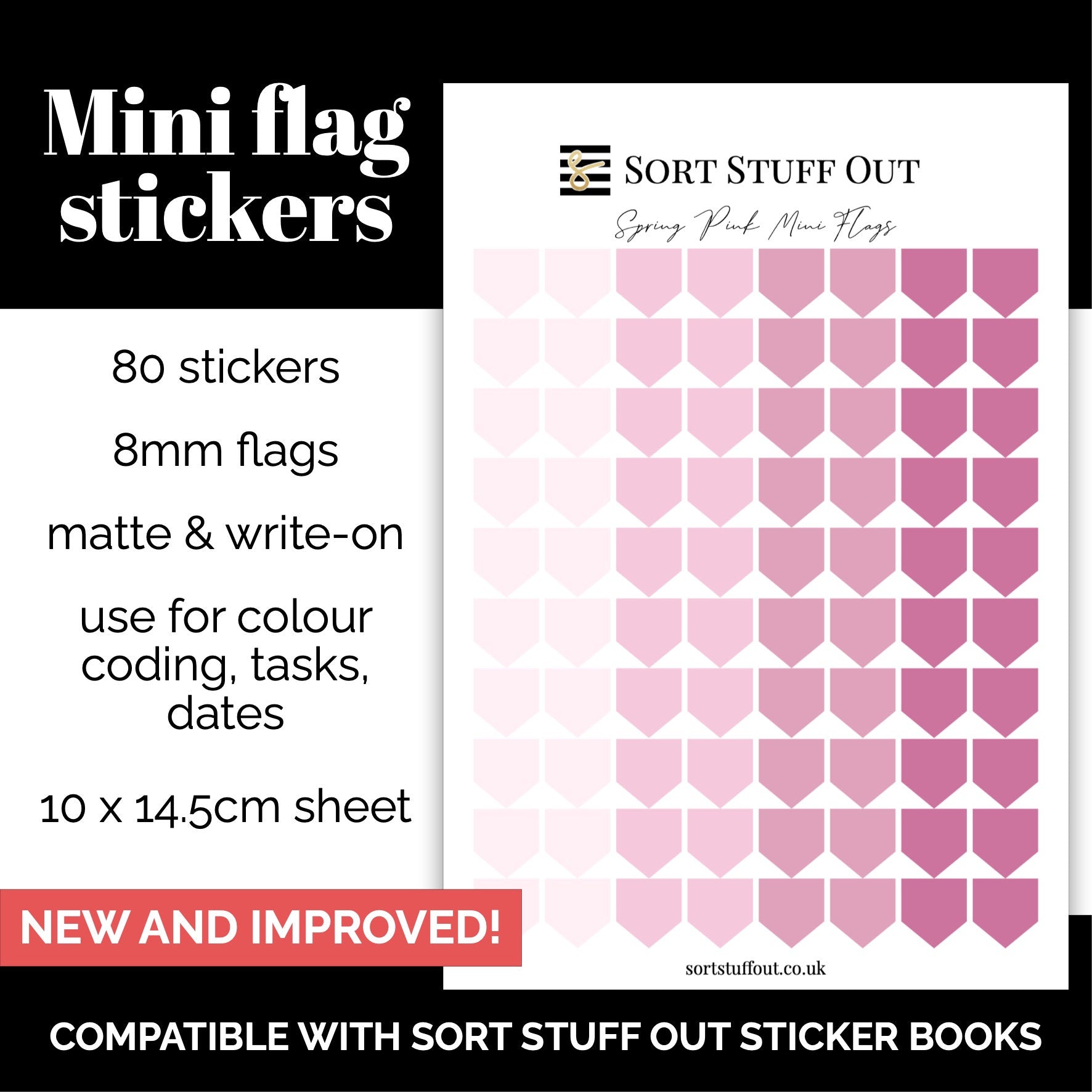 NEW Spring Pink Mini Flag Stickers - Option to Include Sticker Book Extras - Functional Planner Stickers