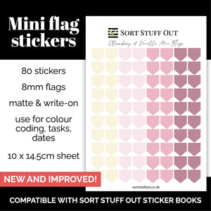 NEW Strawberry and Vanilla Mini Flag Stickers - Option to Include Sticker Book Extras - Functional Planner Stickers