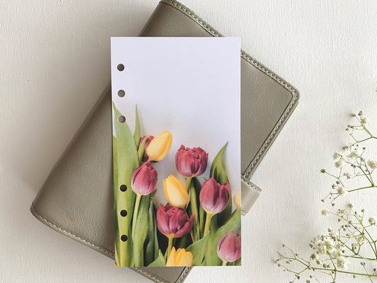 Pink and yellow tulips - Spring Dashboard - Fits A5, B6, Personal Wide, Personal, A6, Pocket, Mini Ring Planners. Protective Cover.