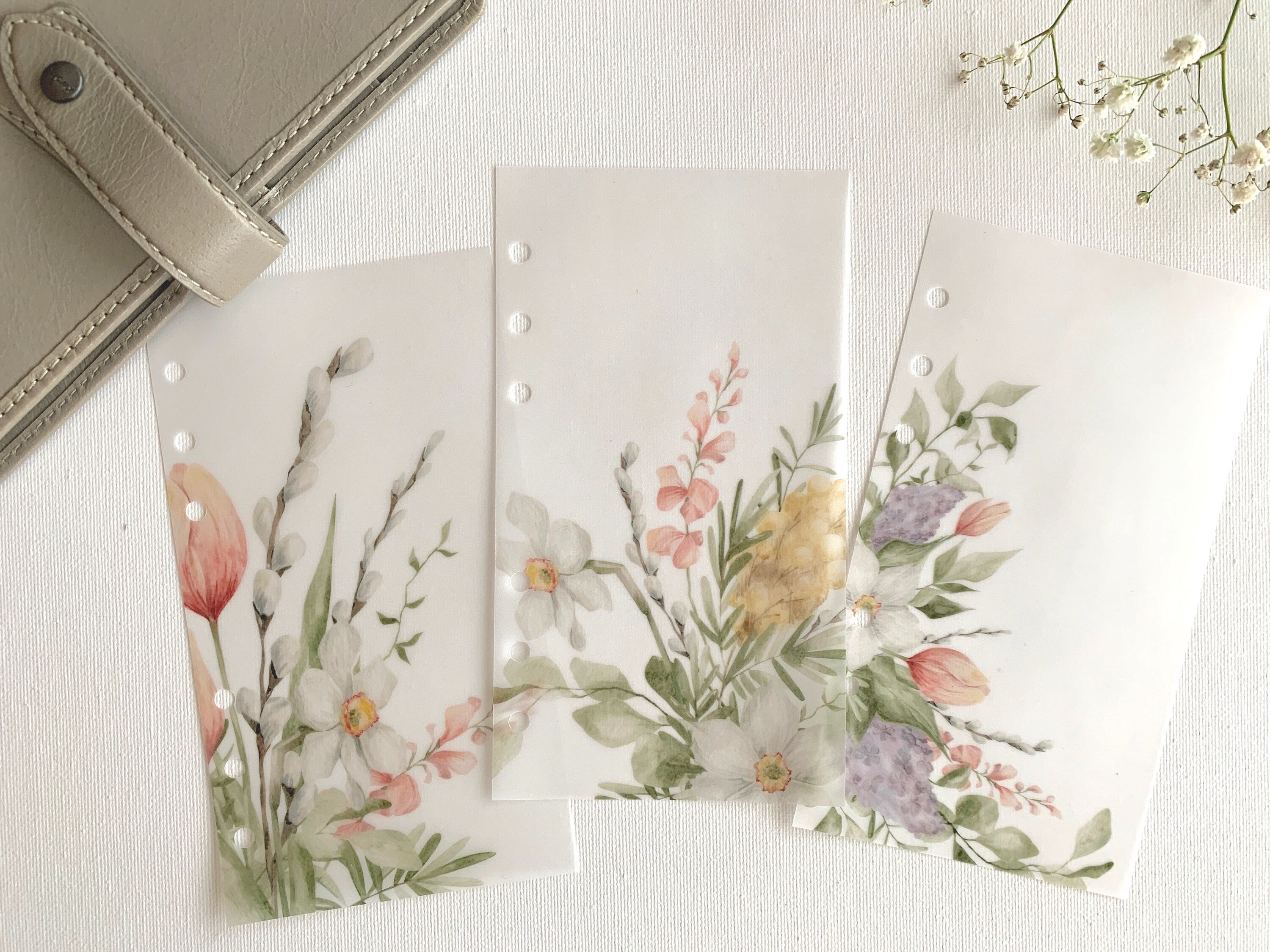 Watercolour Spring Vellum Dashboards - Set of 3 - A5, B6, Personal Wide, Personal, A6, Pocket, Mini Ring Planners. Add Deco and Layering