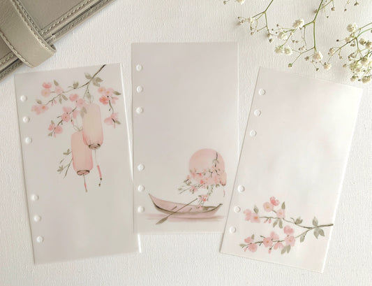 Spring Cherry Blossom Vellum Dashboards - Set of 3 - A5, B6, Personal Wide, Personal, A6, Pocket, Mini Ring Planners. Add Deco and Layering