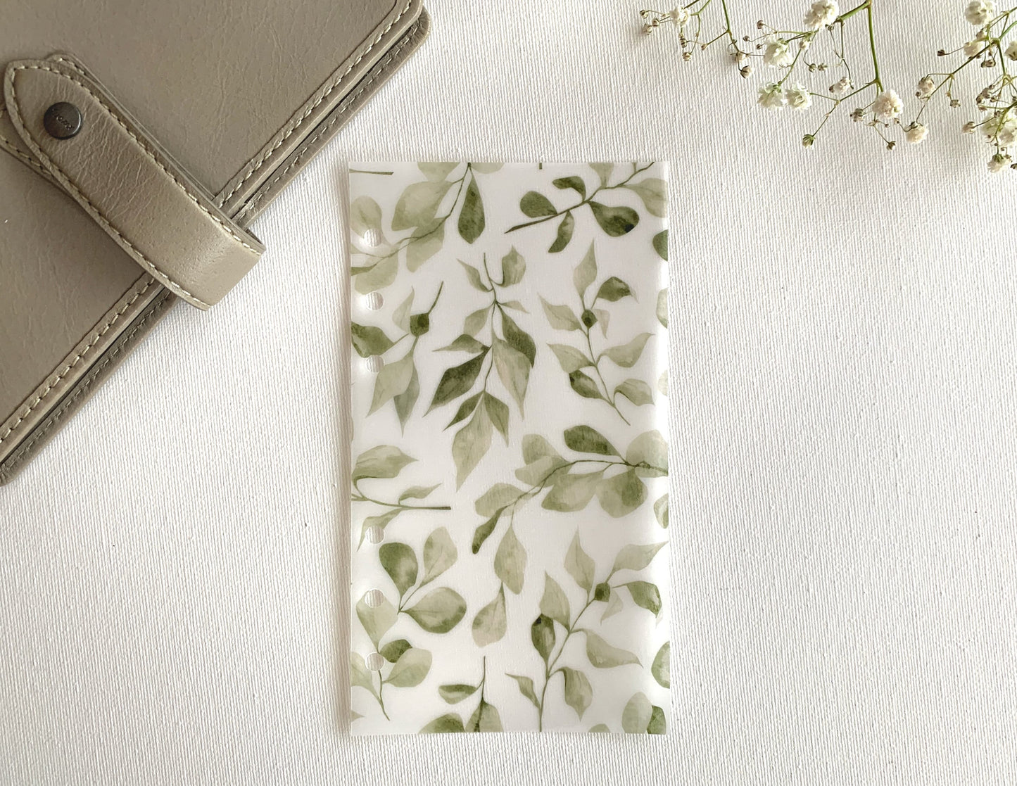 Green Foliage Vellum Dashboard - Fits A5, B6, Personal Wide, Personal, A6, Pocket, Mini Ring Planners. Add Decoration and Layering