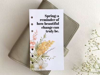 Change can be beautiful - Spring Dashboard - Fits A5, B6, Personal Wide, Personal, A6, Pocket, Mini Ring Planners. Protective Cover.