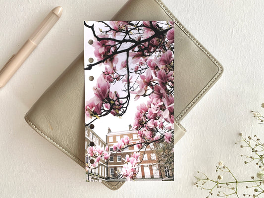 London magnolia - Spring Dashboard - Fits A5, B6, Personal Wide, Personal, A6, Pocket, Mini Ring Planners. Protective Cover.