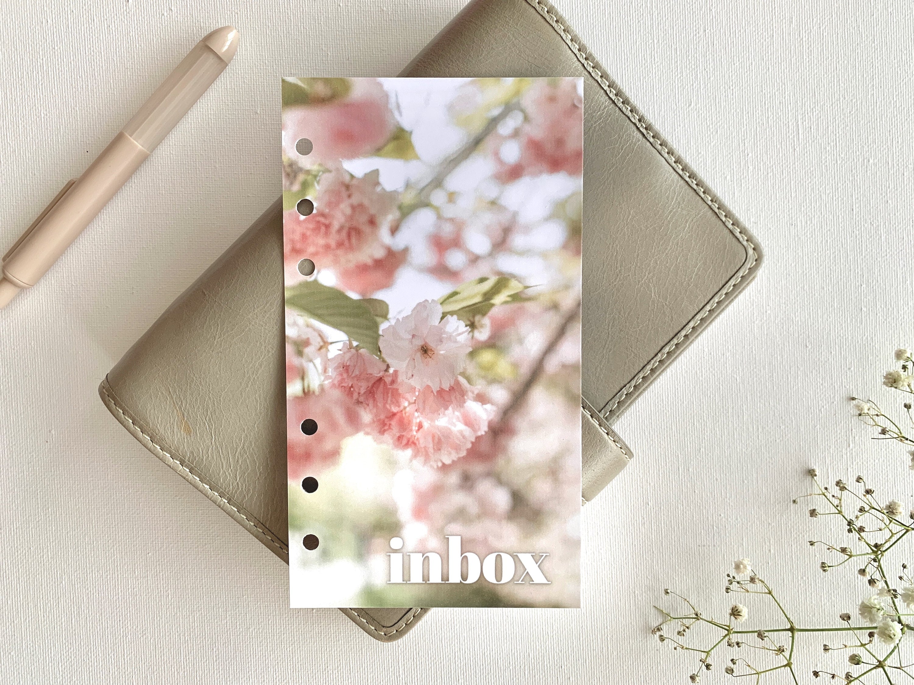 Apple blossom inbox - Spring Dashboard - Fits A5, B6, Personal Wide, Personal, A6, Pocket, Mini Ring Planners. Protective Cover.