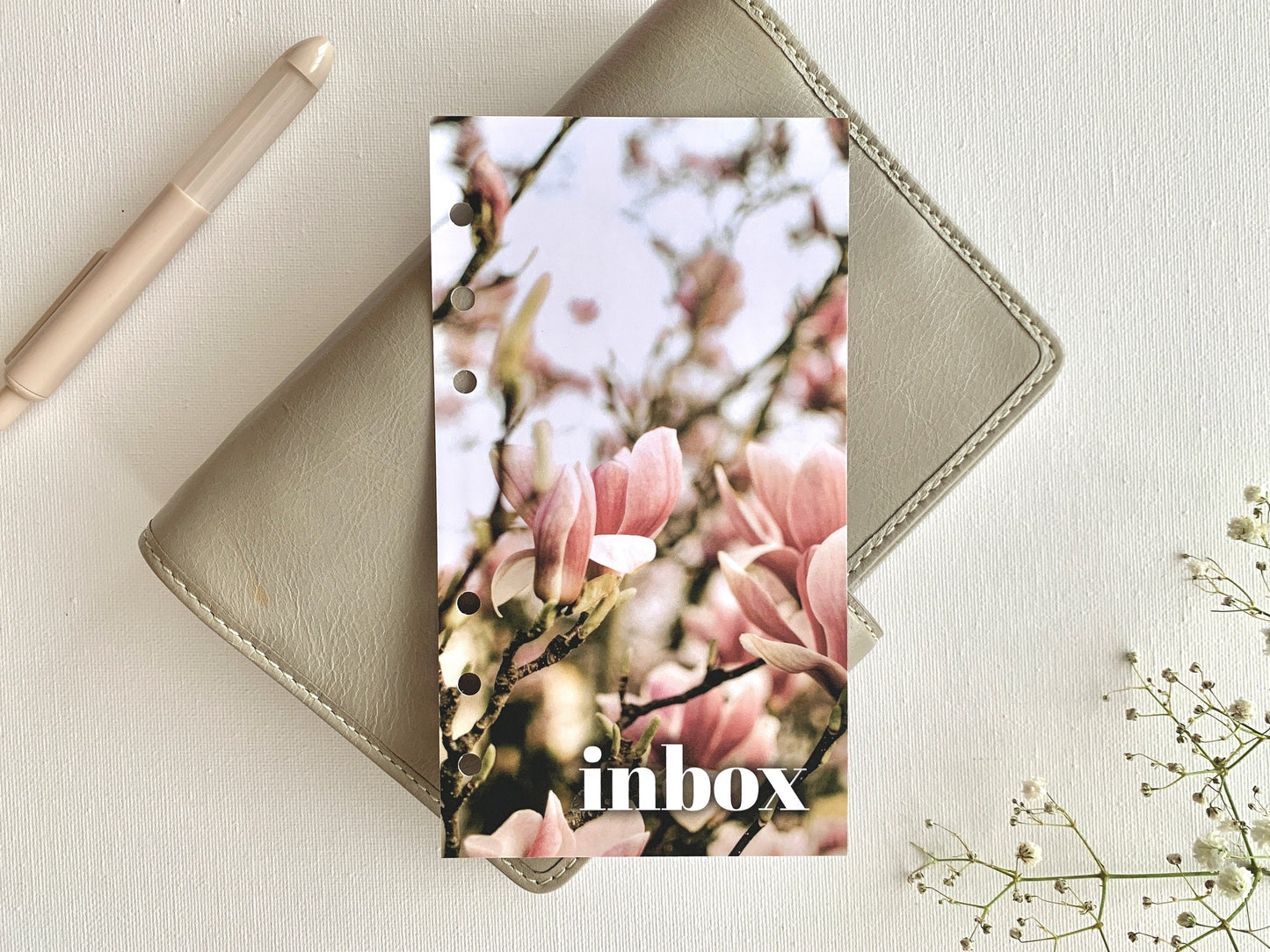 Magnolia tree inbox - Spring Dashboard - Fits A5, B6, Personal Wide, Personal, A6, Pocket, Mini Ring Planners. Protective Cover.
