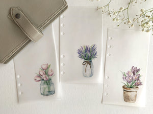 Spring Flower Pots Vellum Dashboards - Set of 3 - A5, B6, Personal Wide, Personal, A6, Pocket, Mini Ring Planners. Add Deco and Layering