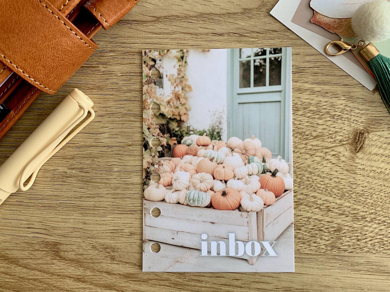 Pumpkin Harvest Crate Inbox - Autumn Fall - Dashboard - A5, B6, Personal Wide, Personal, A6, Pocket, Mini Ring Planners. Protective Cover.