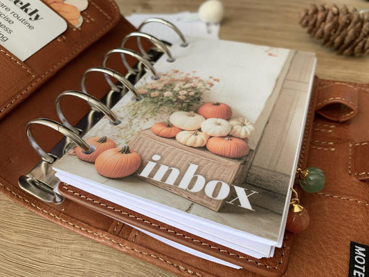 Pumpkin Basket Inbox - Autumn Fall - Dashboard - Fits A5, B6, Personal Wide, Personal, A6, Pocket, Mini Ring Planners. Protective Cover.