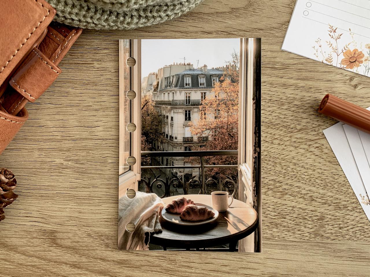 Paris Breakfast Autumn Dashboard - Fits A5, B6, Personal Wide, Personal, A6, Pocket, Mini Ring Planners. Protective Cover.