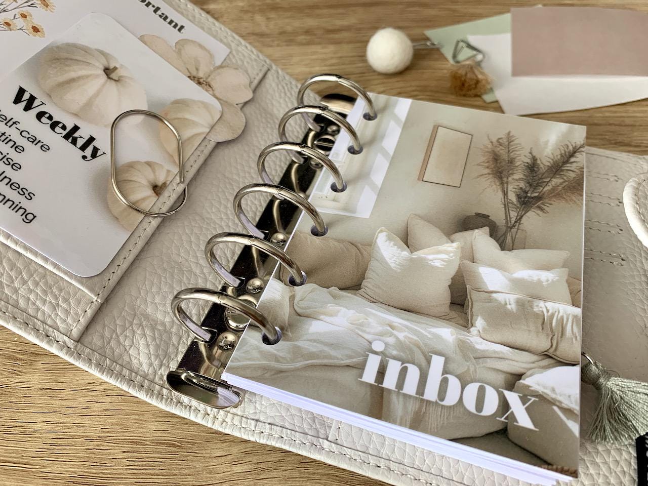 Neutral Corner Inbox Dashboard - Fits A5, B6, Personal Wide, Personal, A6, Pocket, Mini Ring Planners. Protective Cover.