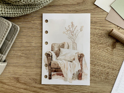 Armchair Watercolour Neutrals Dashboard - Fits A5, B6, Personal Wide, Personal, A6, Pocket, Mini Ring Planners. Protective Cover.