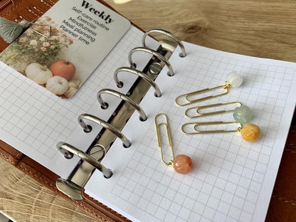 Natural Stone Pumpkin Page Marker Clip (Sold Individually) - Luxe Planner Charm - Ring Planner Accessories & Deco - Filofax, Kikki K