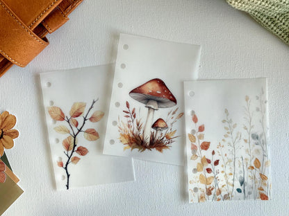 Autumn Woodland Vellum Dashboards - Set of 3 - A5, B6, Personal Wide, Personal, A6, Pocket, Mini Ring Planners. Add Deco and Layering