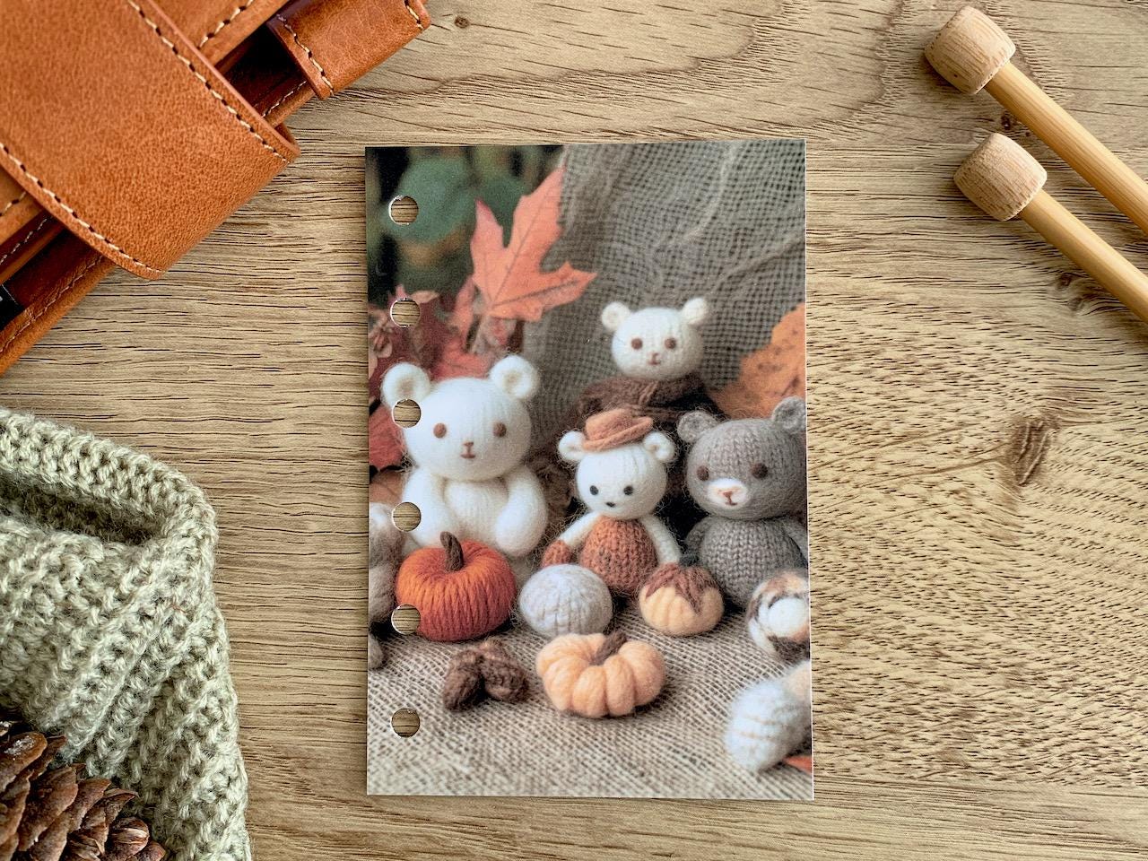 Autumn Knitted Woodland Dashboard - Fits A5, B6, Personal Wide, Personal, A6, Pocket, Mini Ring Planners. Protective Cover.