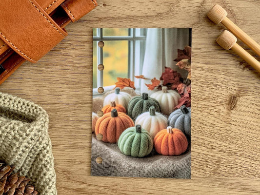 Autumn Felt Pumpkins Dashboard - Fits A5, B6, Personal Wide, Personal, A6, Pocket, Mini Ring Planners. Protective Cover.