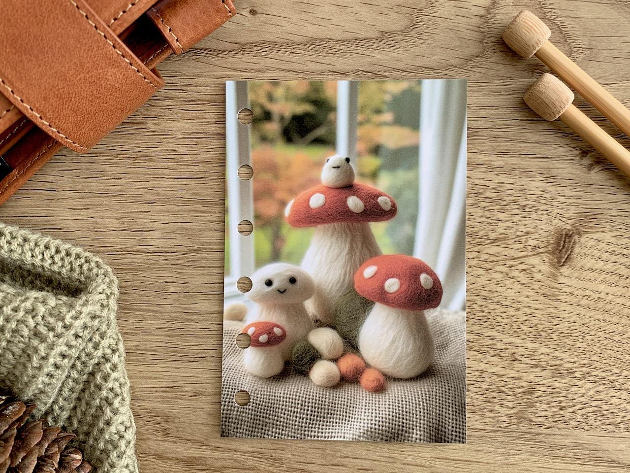 Autumn Felt Toadstools Dashboard - Fits A5, B6, Personal Wide, Personal, A6, Pocket, Mini Ring Planners. Protective Cover.