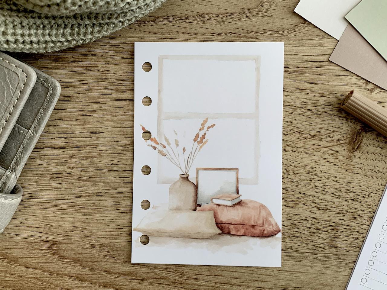 Window Cushions Watercolour Neutrals Dashboard - Fits A5, B6, Personal Wide, Personal, A6, Pocket, Mini Ring Planners. Protective Cover.