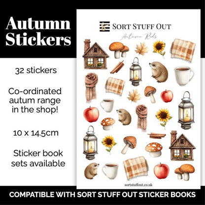 Autumn Reds Deco Stickers - Option to Include Sticker Book Extras - Seasonal Planner Stickers