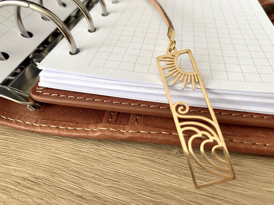 Gold Sun & Sea Bookmark Page Marker - Choose Size - Minimal Aesthetic - Ring Planner Accessories - Filofax, Kikki K