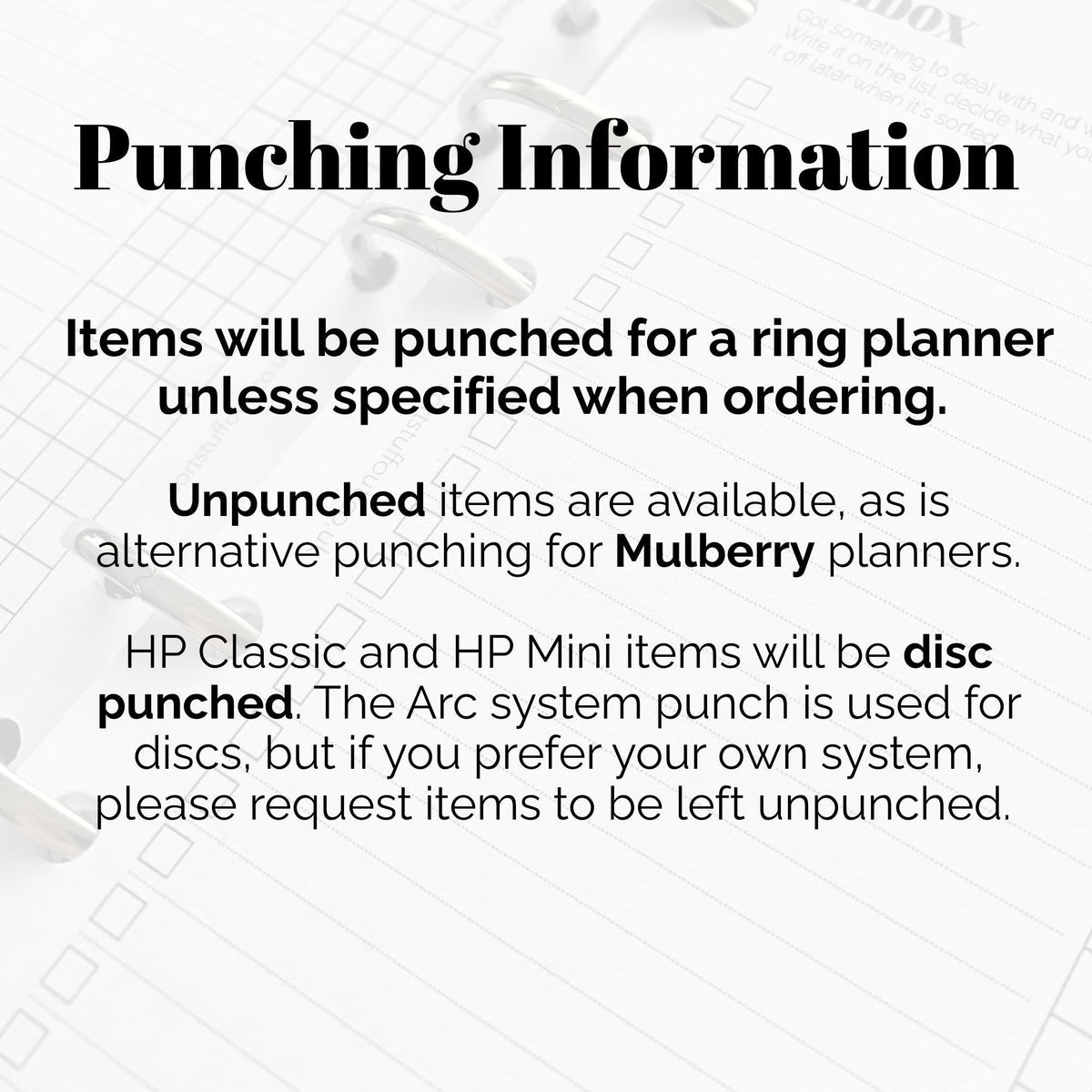 a piece of paper with the words punchin information