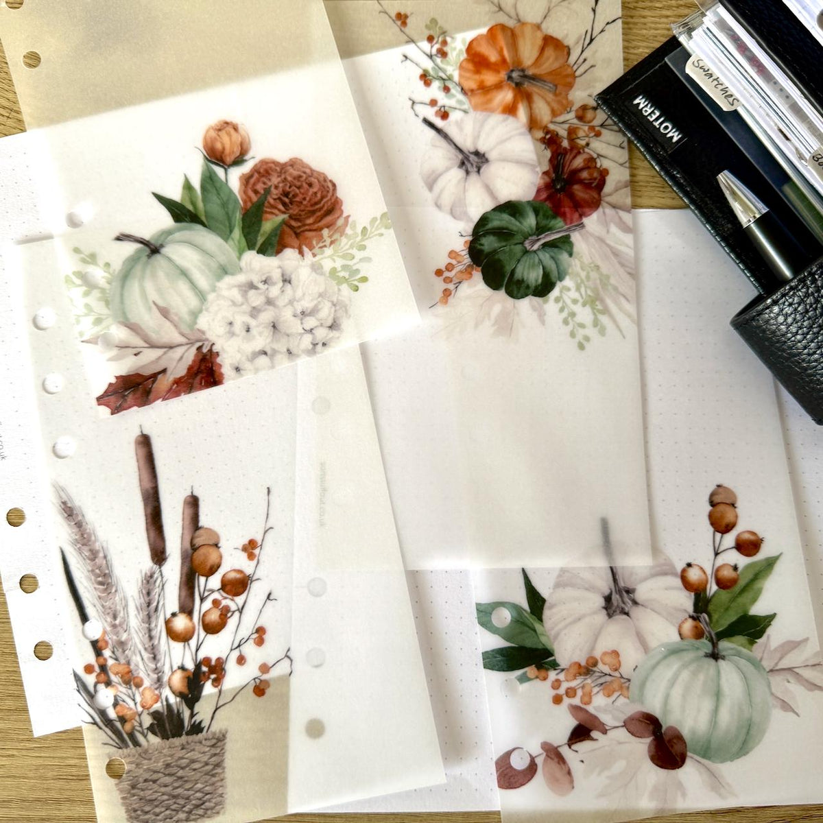 Rich Autumn Florals Vellum Dashboards - Set of 4 - Choose Your Ring of Disc Planner Size Insert
