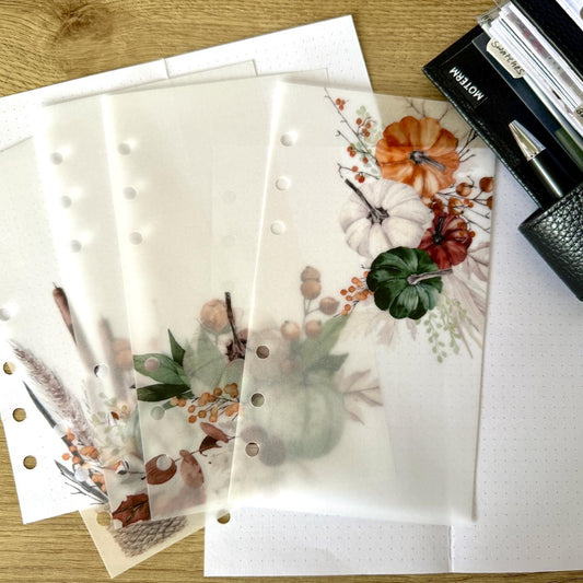 Rich Autumn Florals Vellum Dashboards - Set of 4 - Choose Your Ring of Disc Planner Size Insert