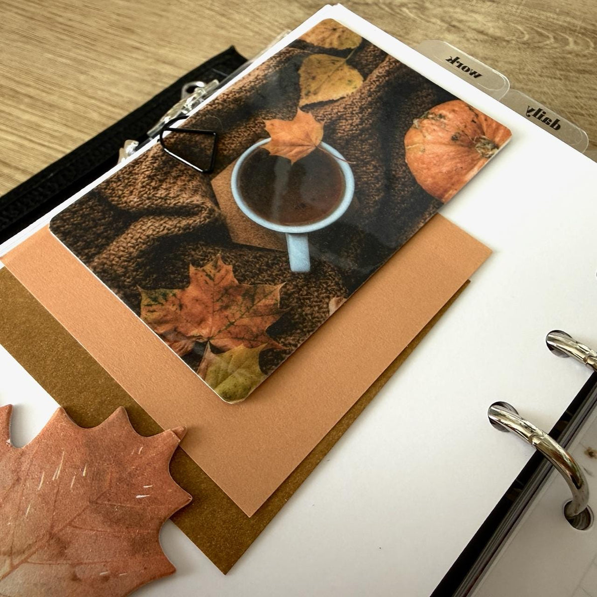 Journal Cards - Autumn Tea - 5 Pack for Planner Deco - Use as Bookmarks, Decoration - Clip and Card Holder Options