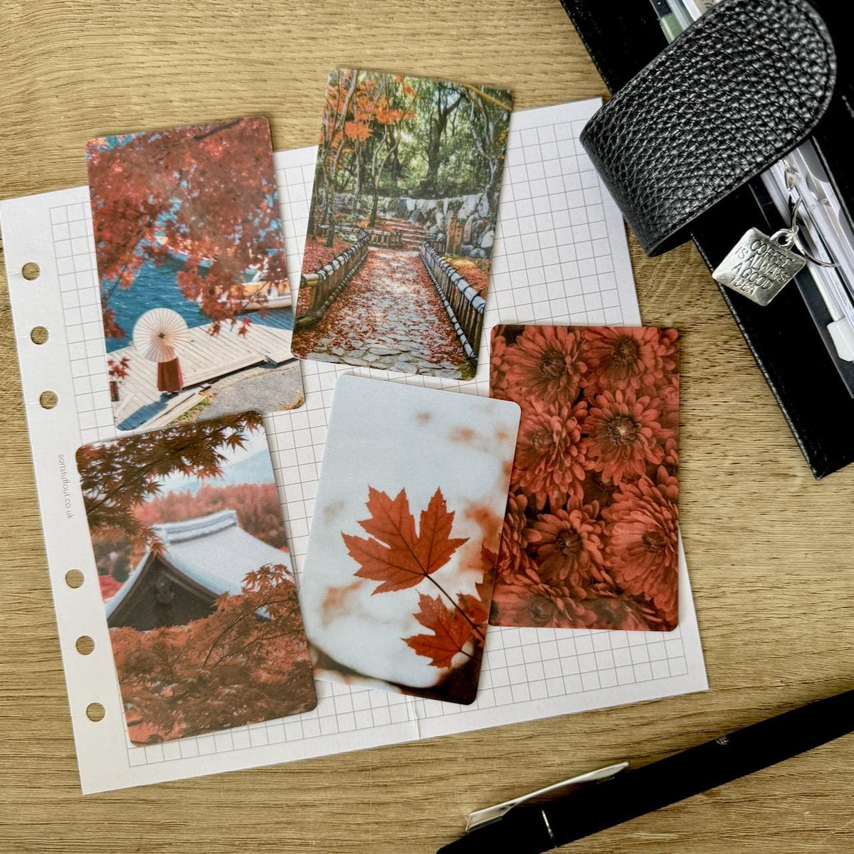 Journal Cards - Autumn in Japan - 5 Pack for Planner Deco - Use as Bookmarks, Decoration - Clip and Card Holder Options