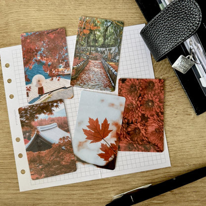 Journal Cards - Autumn in Japan - 5 Pack for Planner Deco - Use as Bookmarks, Decoration - Clip and Card Holder Options