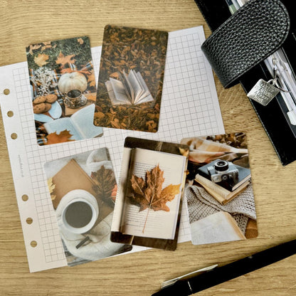 Journal Cards - Autumn Reading - 5 Pack for Planner Deco - Use as Bookmarks, Decoration - Clip and Card Holder Options