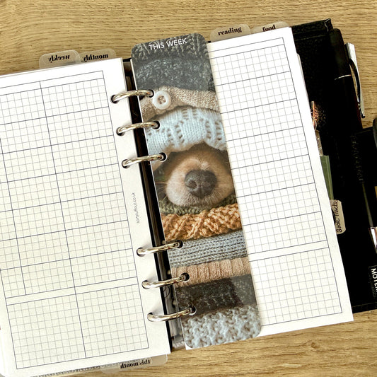 Planner Bookmark - Cozy Dog - Choose A5, B6, Personal Wide, Personal, A6, Pocket, Mini - Add Custom Text