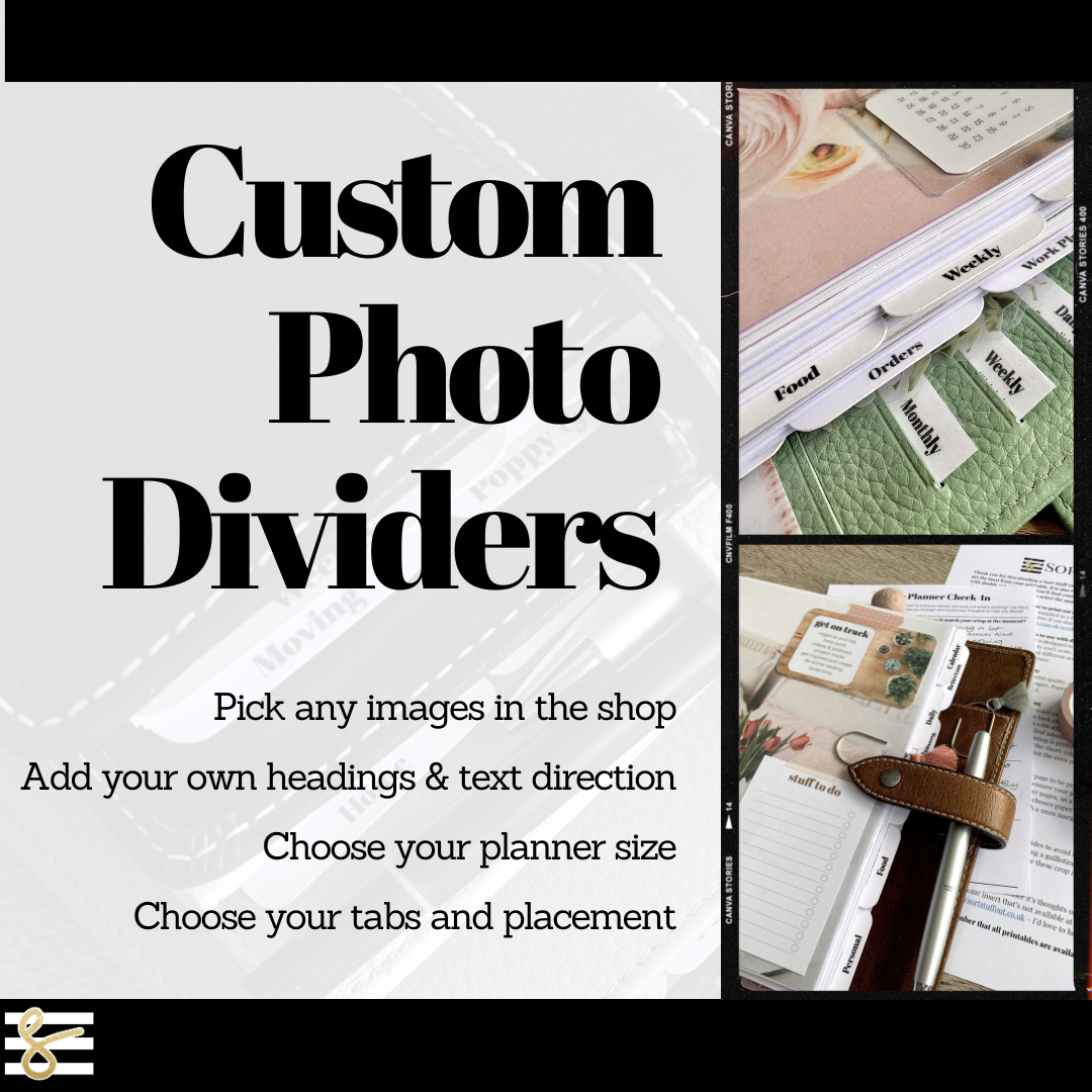 Custom Photo Planner Dividers - Top or Side Tabs - Add Your Own Text and Choose Your Ring Planner Size - Filofax, VDS, Moterm