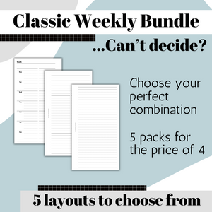 Classic Weekly Insert Bundle - Choose Your Combo - Printed & Punched Inserts - 5 for the price of 4