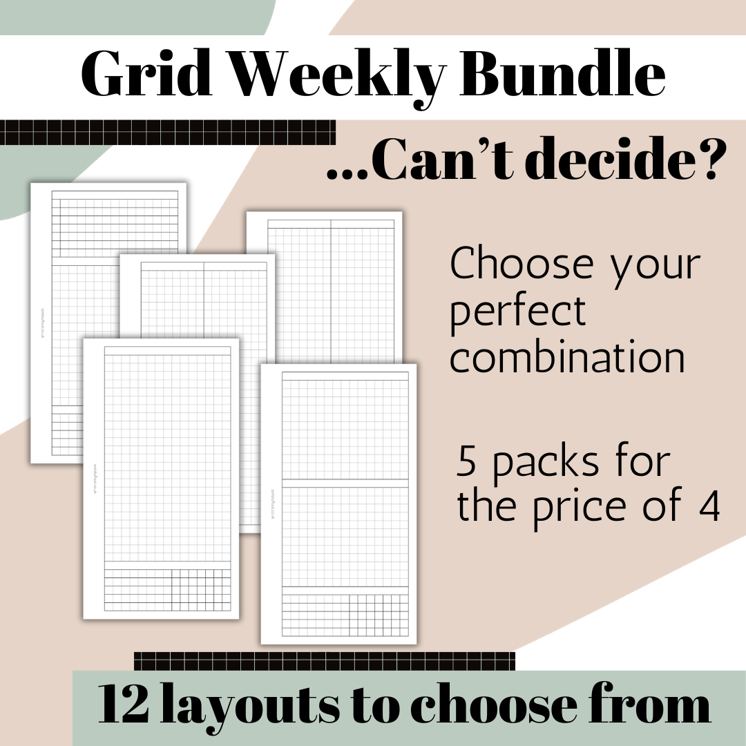 Grid Weekly Insert Bundle - Choose Your Combo - Printed & Punched Inserts - 5 for the price of 4