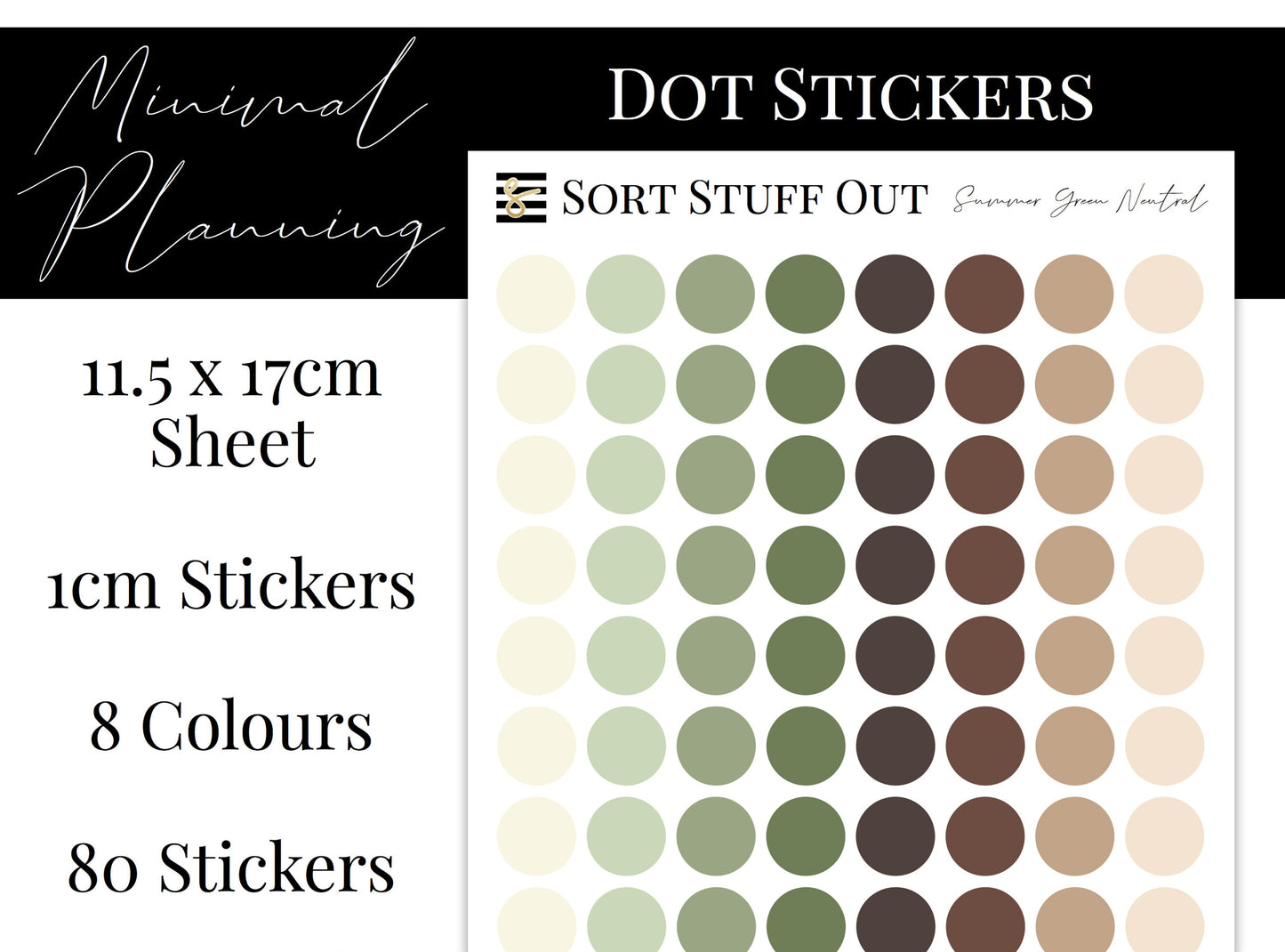 summer Green Neutrals Planner Dot Stickers