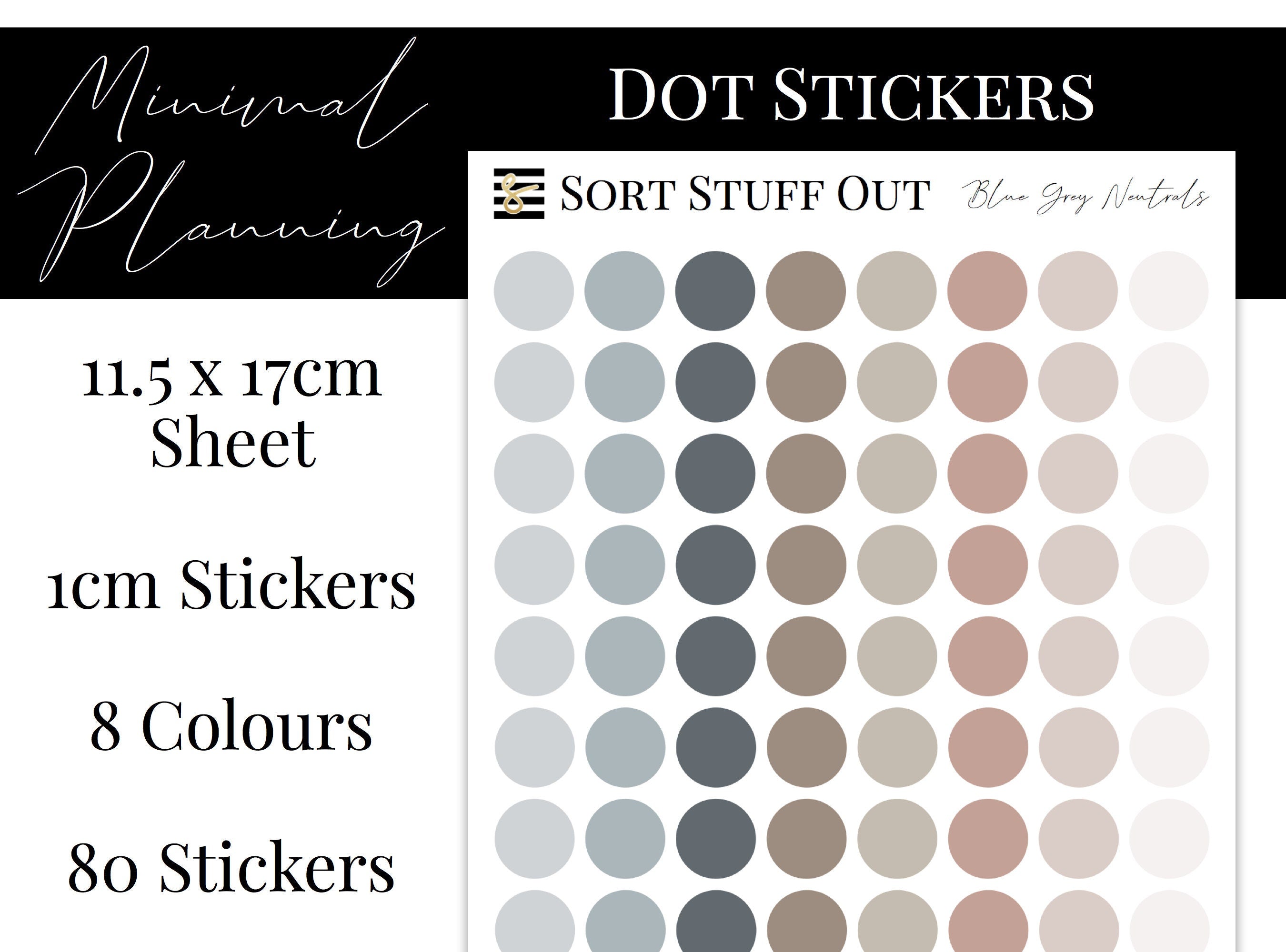 Blue Grey Neutrals Planner Dot Stickers