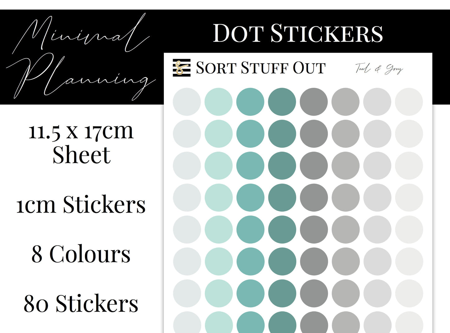 Teal and Grey Planner Dot Stickers