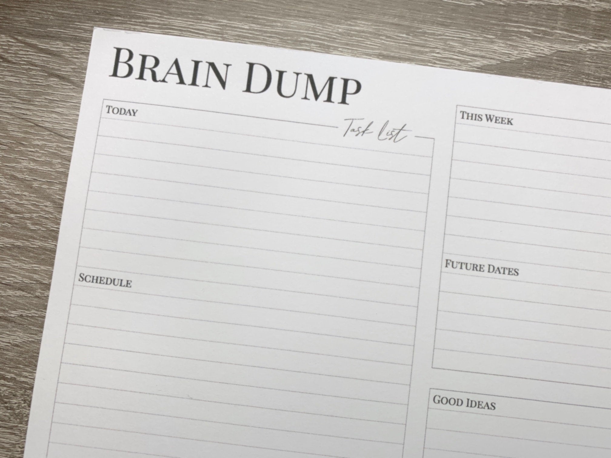 Brain Dump Pad - A4 Tear Off Desk Pad - Self-Care, Tasks, Dates, Ideas and Project Planning